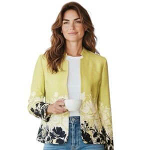 Preston & York Lime Green Black & White Floral Blazer Women’s Size 12